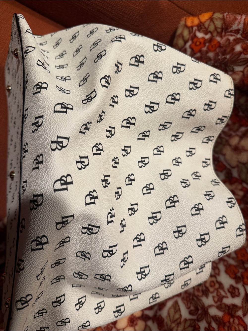 Dooney & Bourke White Logo Satchel with Black Trim and Straps - Picture 3 of 13